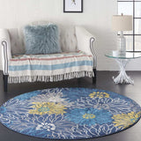 5' Blue Round Floral Power Loom Area Rug - Homeroots - Flyclothing LLC