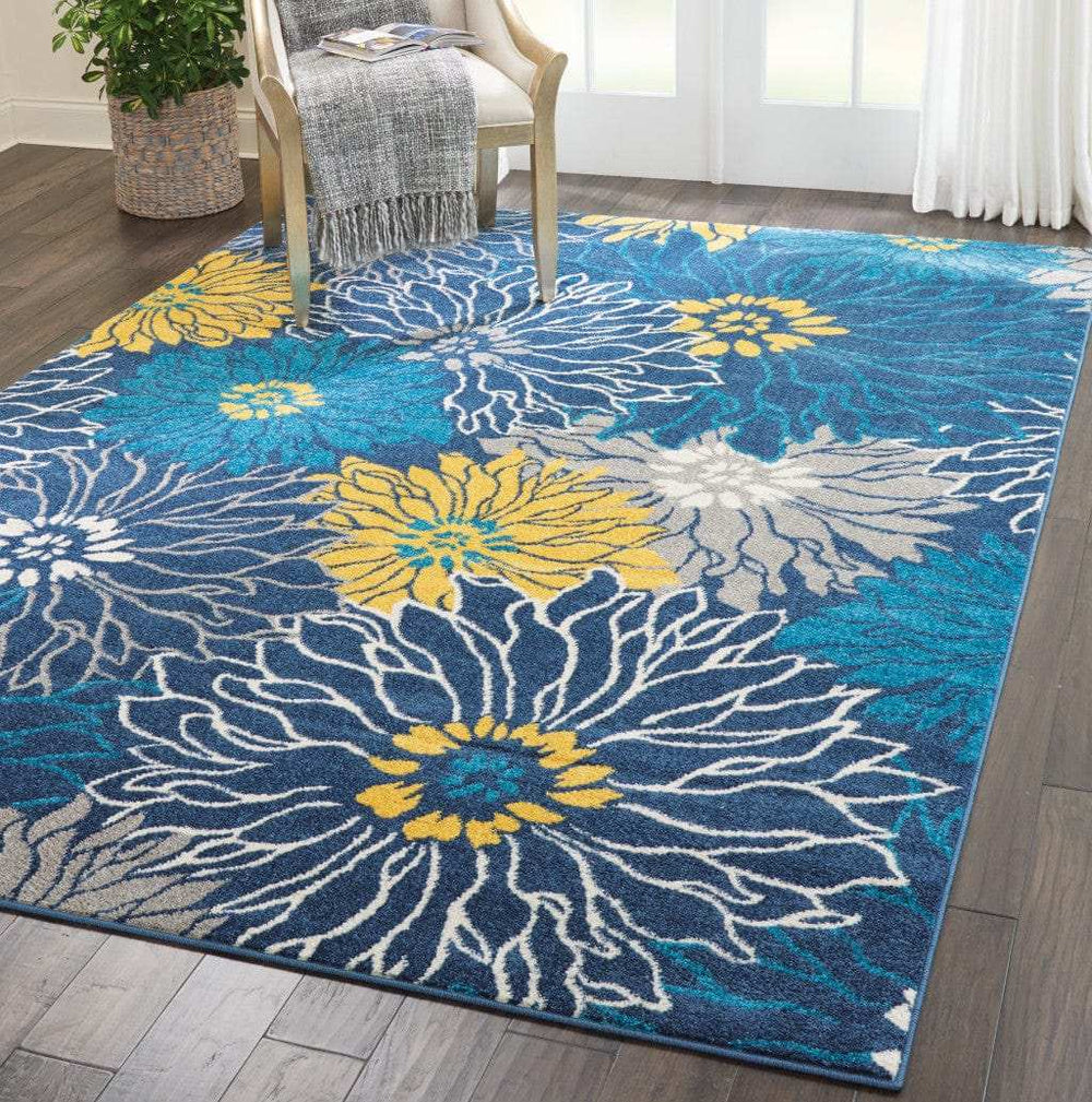 7' X 10' Blue Floral Power Loom Area Rug - Homeroots - Flyclothing LLC