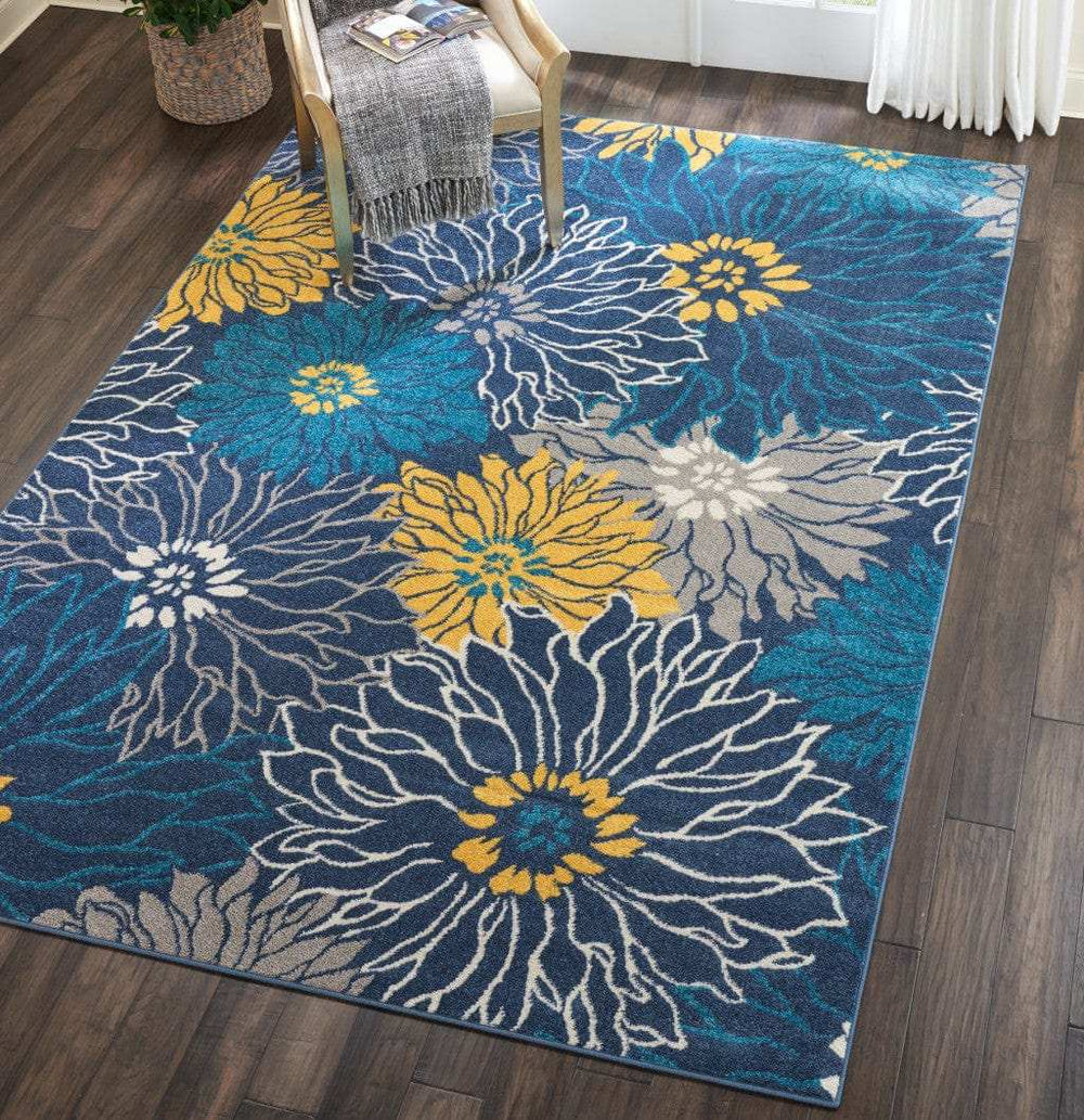 7' X 10' Blue Floral Power Loom Area Rug - Homeroots - Flyclothing LLC