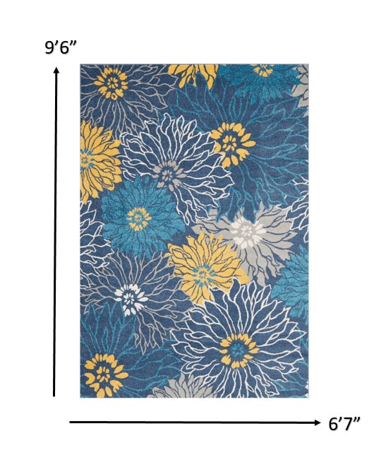 7' X 10' Blue Floral Power Loom Area Rug - Homeroots