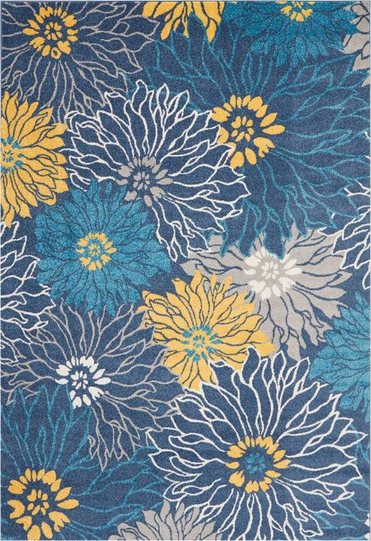 7' X 10' Blue Floral Power Loom Area Rug - Homeroots - Flyclothing LLC