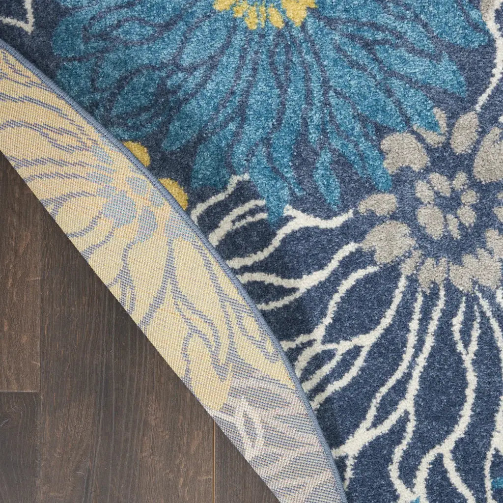 8' Blue Round Floral Power Loom Area Rug - Homeroots - Flyclothing LLC
