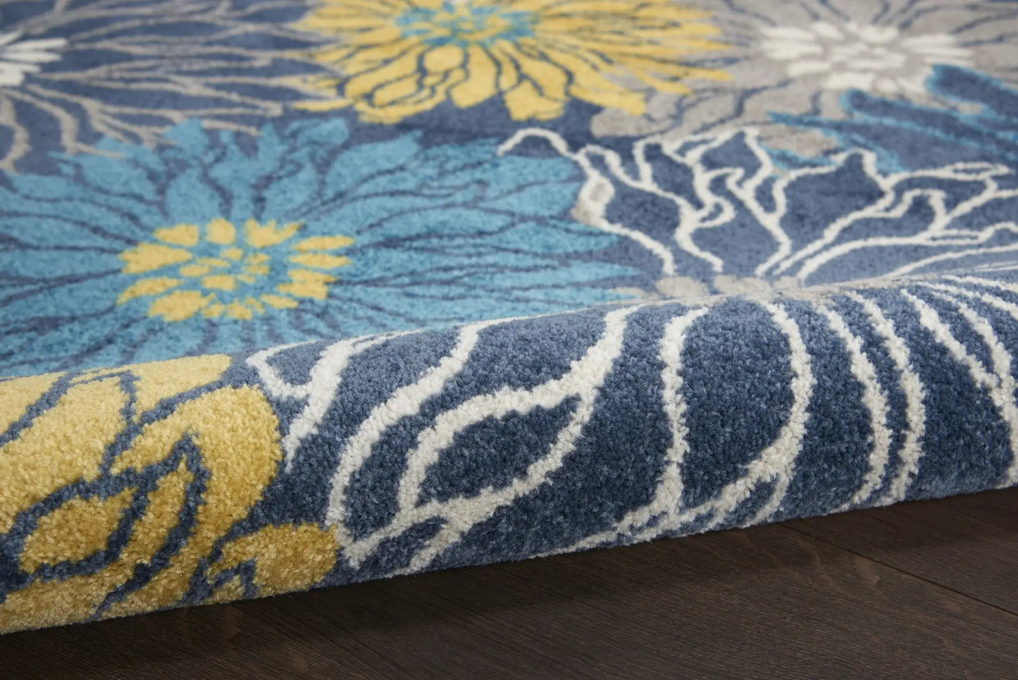 8' Blue Round Floral Power Loom Area Rug - Homeroots - Flyclothing LLC