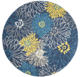 8' Blue Round Floral Power Loom Area Rug - Homeroots - Flyclothing LLC