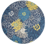 8' Blue Round Floral Power Loom Area Rug - Homeroots
