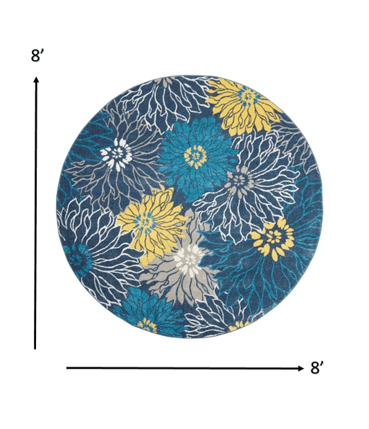 8' Blue Round Floral Power Loom Area Rug - Homeroots - Flyclothing LLC