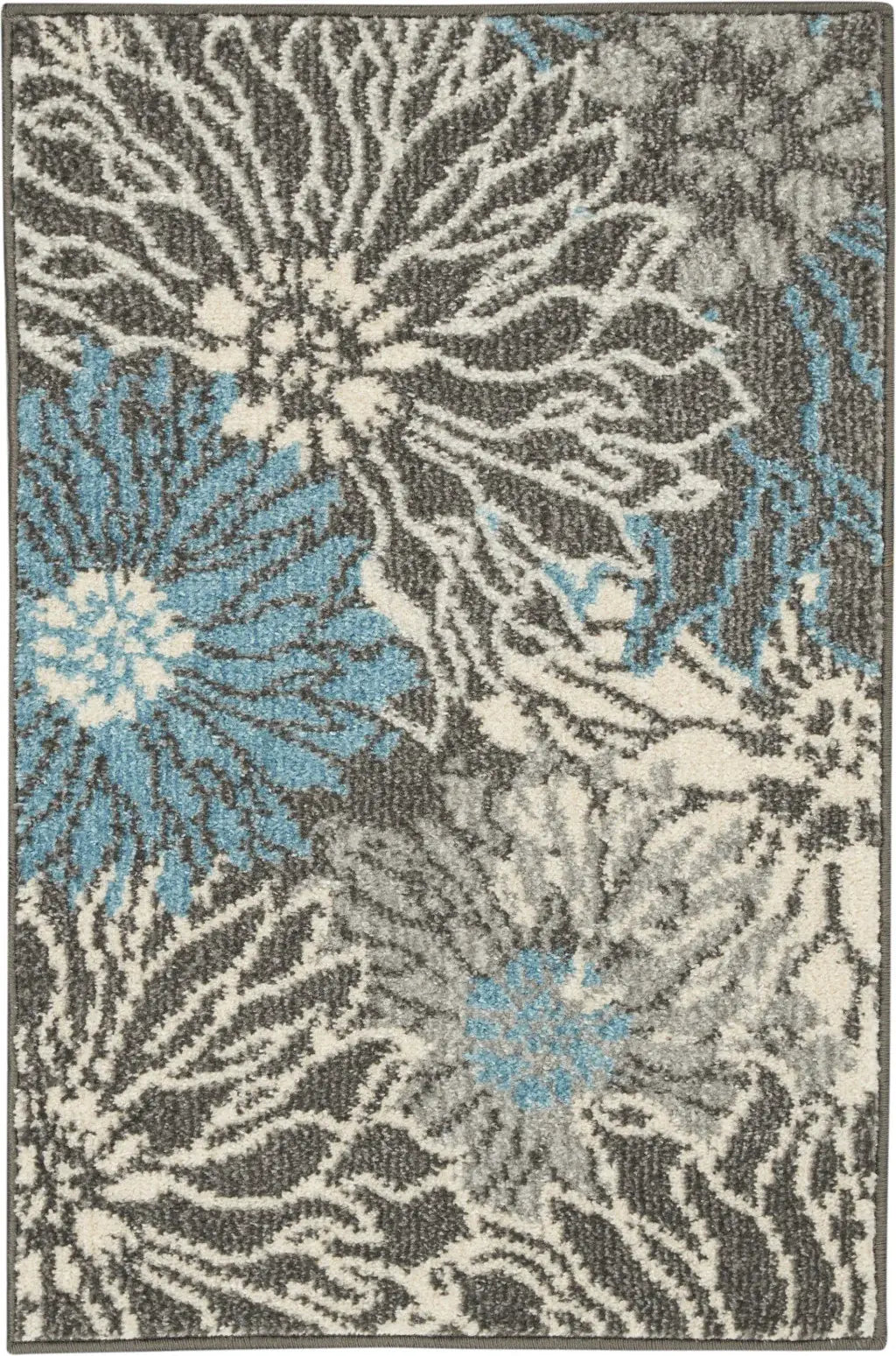 2' X 3' Blue And Gray Floral Power Loom Area Rug - Homeroots - Flyclothing LLC