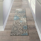 6' Blue And Gray Floral Power Loom Runner Rug - Homeroots - Flyclothing LLC