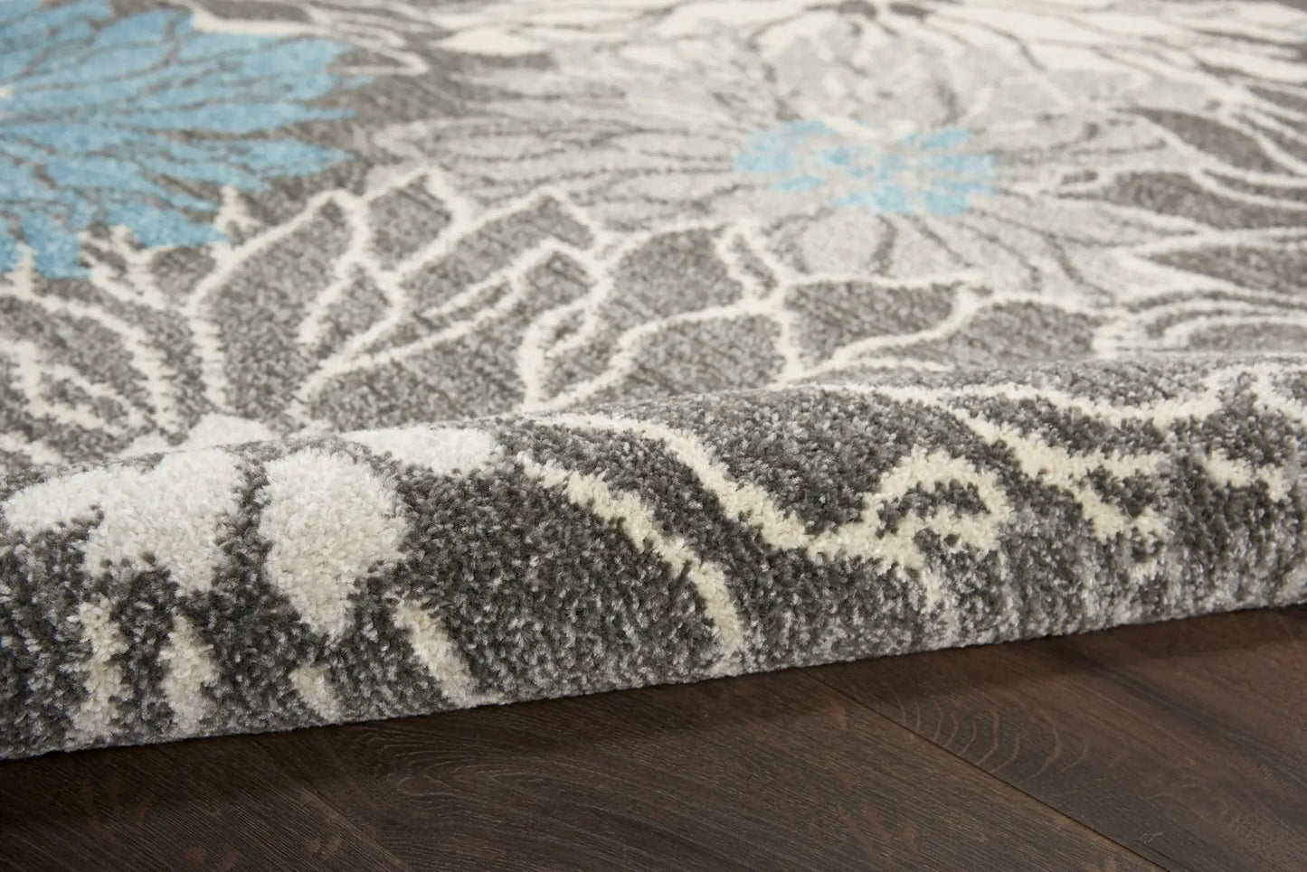 6' Blue And Gray Floral Power Loom Runner Rug - Homeroots - Flyclothing LLC