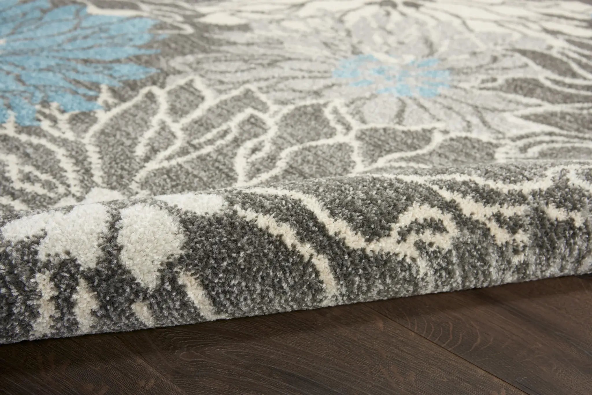 6' Blue And Gray Floral Power Loom Runner Rug - Homeroots - Flyclothing LLC