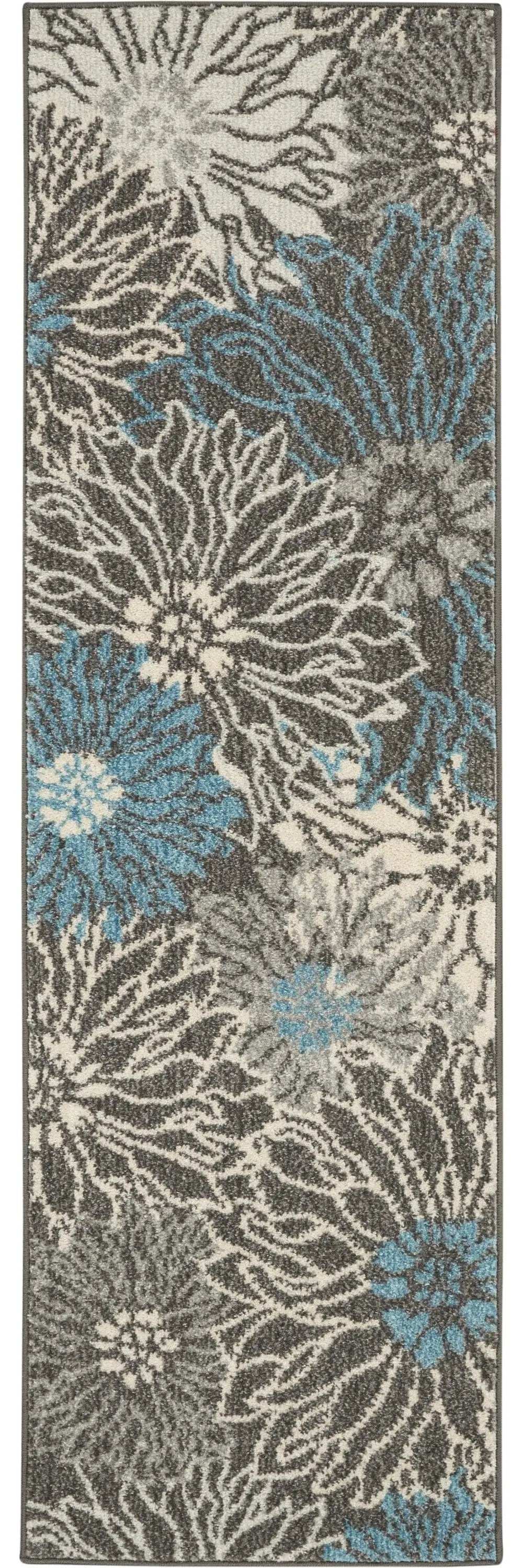 6' Blue And Gray Floral Power Loom Runner Rug - Homeroots - Flyclothing LLC