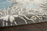 10' Blue And Gray Floral Power Loom Runner Rug - Homeroots