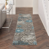 10' Blue And Gray Floral Power Loom Runner Rug - Homeroots - Flyclothing LLC