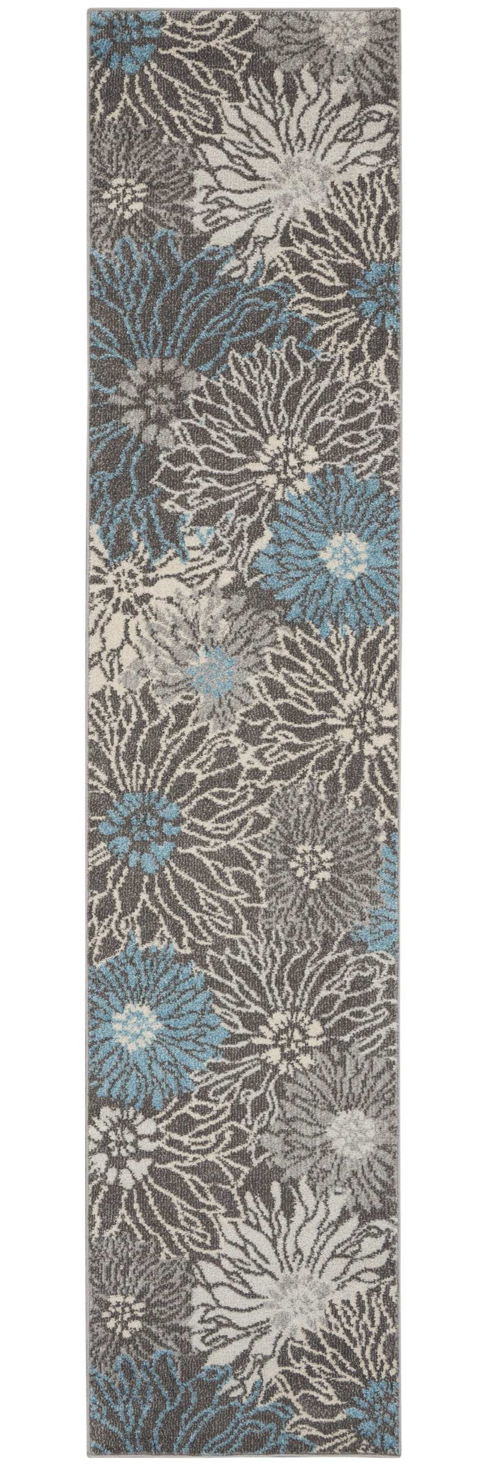 10' Blue And Gray Floral Power Loom Runner Rug - Homeroots - Flyclothing LLC