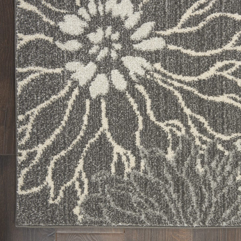10' Blue And Gray Floral Power Loom Runner Rug - Homeroots