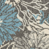 10' Blue And Gray Floral Power Loom Runner Rug - Homeroots