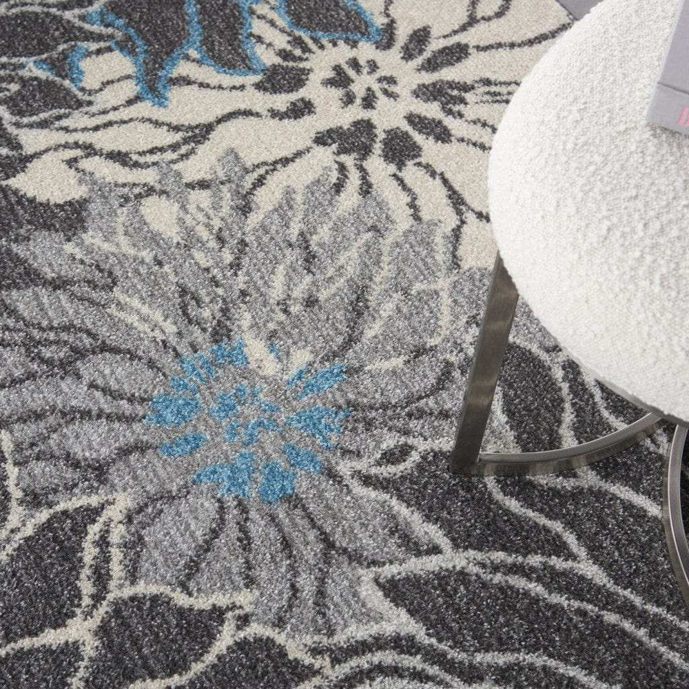 4' X 6' Blue And Gray Floral Power Loom Area Rug - Homeroots - Flyclothing LLC