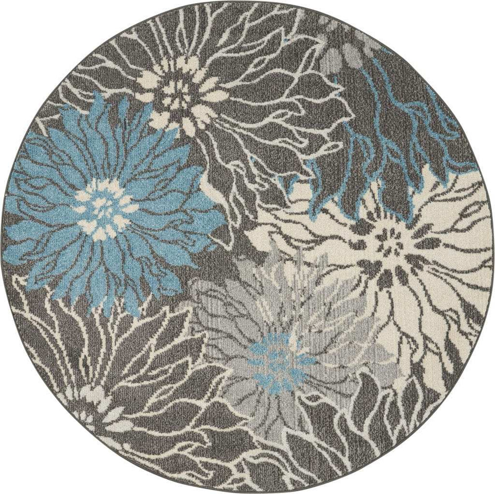4' Blue And Gray Round Floral Power Loom Area Rug - Homeroots - Flyclothing LLC