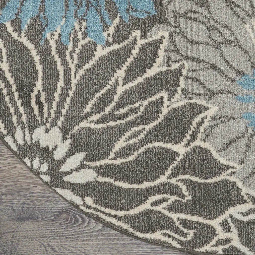 4' Blue And Gray Round Floral Power Loom Area Rug - Homeroots - Flyclothing LLC