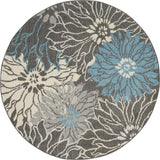 4' Blue And Gray Round Floral Power Loom Area Rug - Homeroots