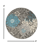 4' Blue And Gray Round Floral Power Loom Area Rug - Homeroots