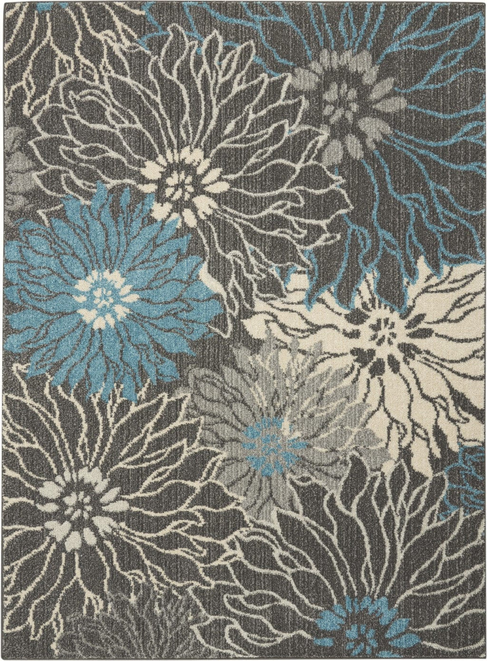 5' X 7' Blue And Gray Floral Power Loom Area Rug - Homeroots