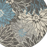 5' Blue And Gray Round Floral Power Loom Area Rug - Homeroots