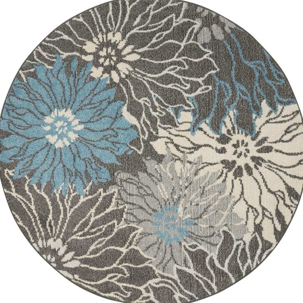 5' Blue And Gray Round Floral Power Loom Area Rug - Homeroots - Flyclothing LLC