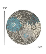 5' Blue And Gray Round Floral Power Loom Area Rug - Homeroots - Flyclothing LLC