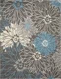 7' X 10' Blue And Gray Floral Power Loom Area Rug - Homeroots