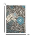 7' X 10' Blue And Gray Floral Power Loom Area Rug - Homeroots