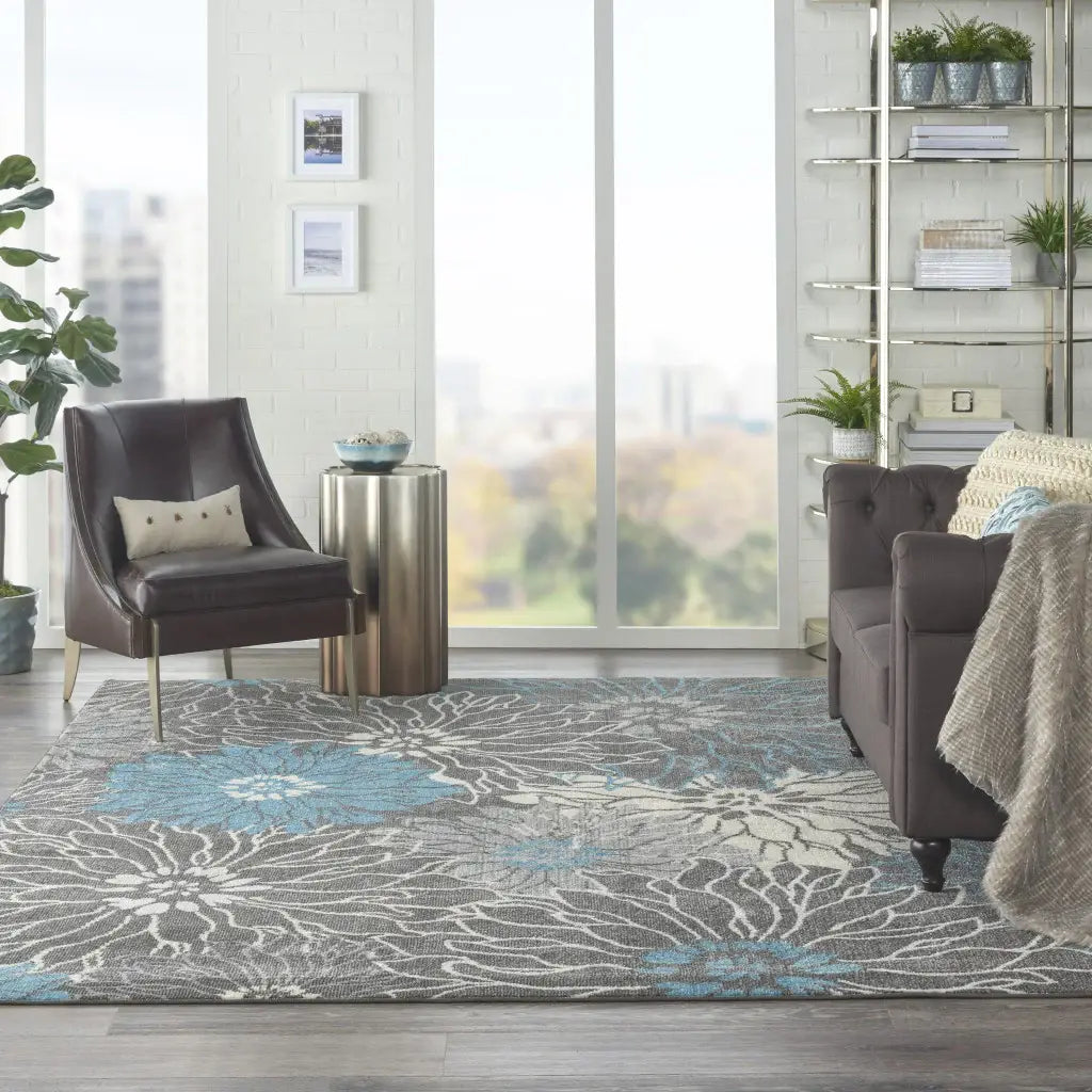 8' X 10' Blue And Gray Floral Power Loom Area Rug - Homeroots - Flyclothing LLC
