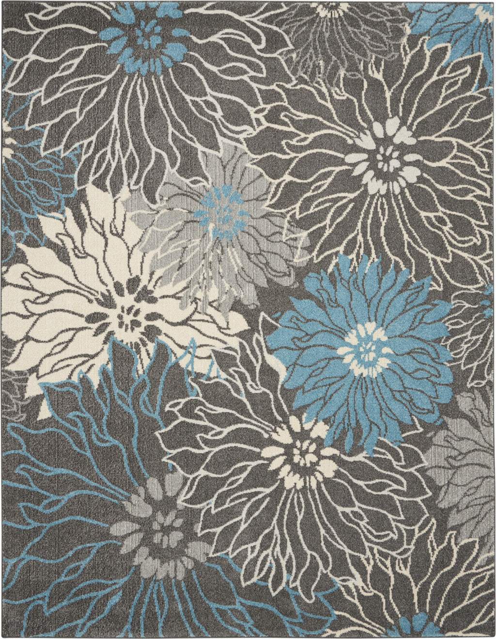 8' X 10' Blue And Gray Floral Power Loom Area Rug - Homeroots - Flyclothing LLC