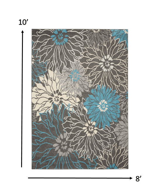 8' X 10' Blue And Gray Floral Power Loom Area Rug - Homeroots