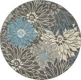 8' Blue And Gray Round Floral Power Loom Area Rug - Homeroots