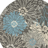 8' Blue And Gray Round Floral Power Loom Area Rug - Homeroots