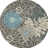 8' Blue And Gray Round Floral Power Loom Area Rug - Homeroots