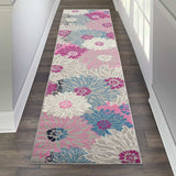 10' Gray Floral Dhurrie Runner Rug - Homeroots - Flyclothing LLC