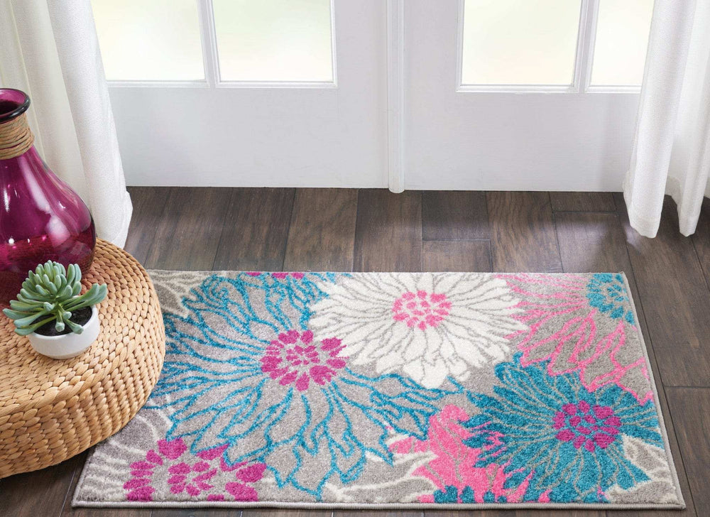 2' X 3' Gray Floral Power Loom Area Rug - Homeroots - Flyclothing LLC