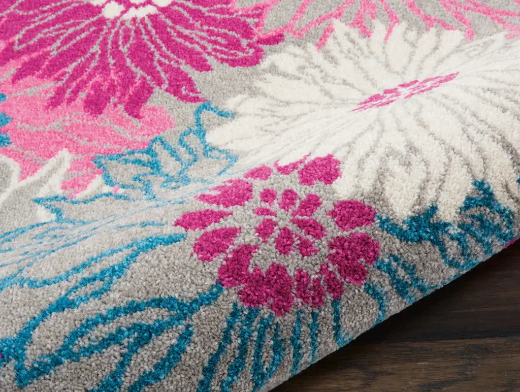 8' Gray Floral Dhurrie Runner Rug - Homeroots - Flyclothing LLC