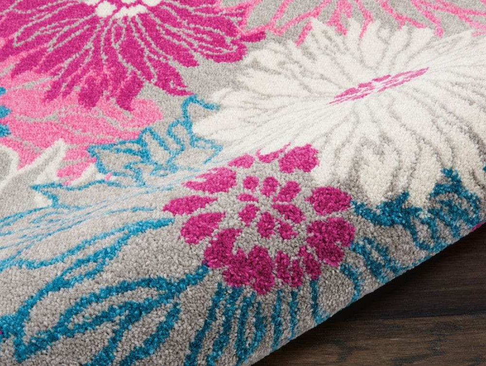 8' Gray Floral Dhurrie Runner Rug - Homeroots - Flyclothing LLC