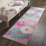 8' Gray Floral Dhurrie Runner Rug - Homeroots - Flyclothing LLC
