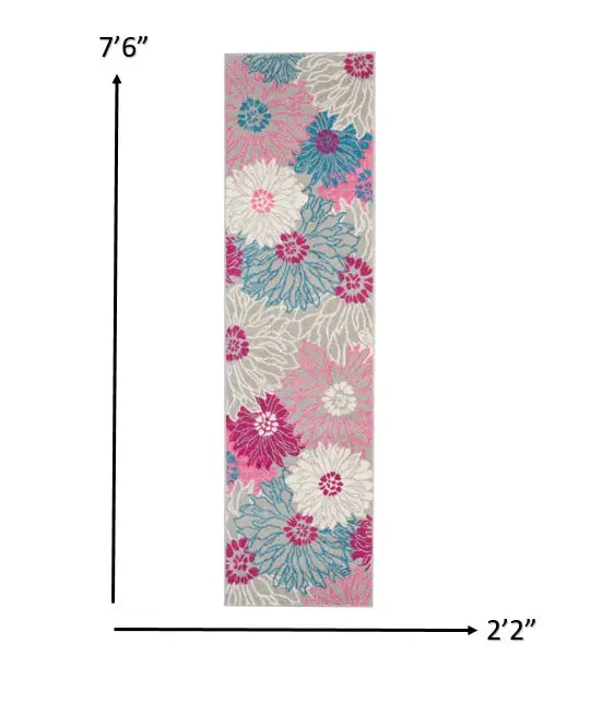 8' Gray Floral Dhurrie Runner Rug - Homeroots - Flyclothing LLC