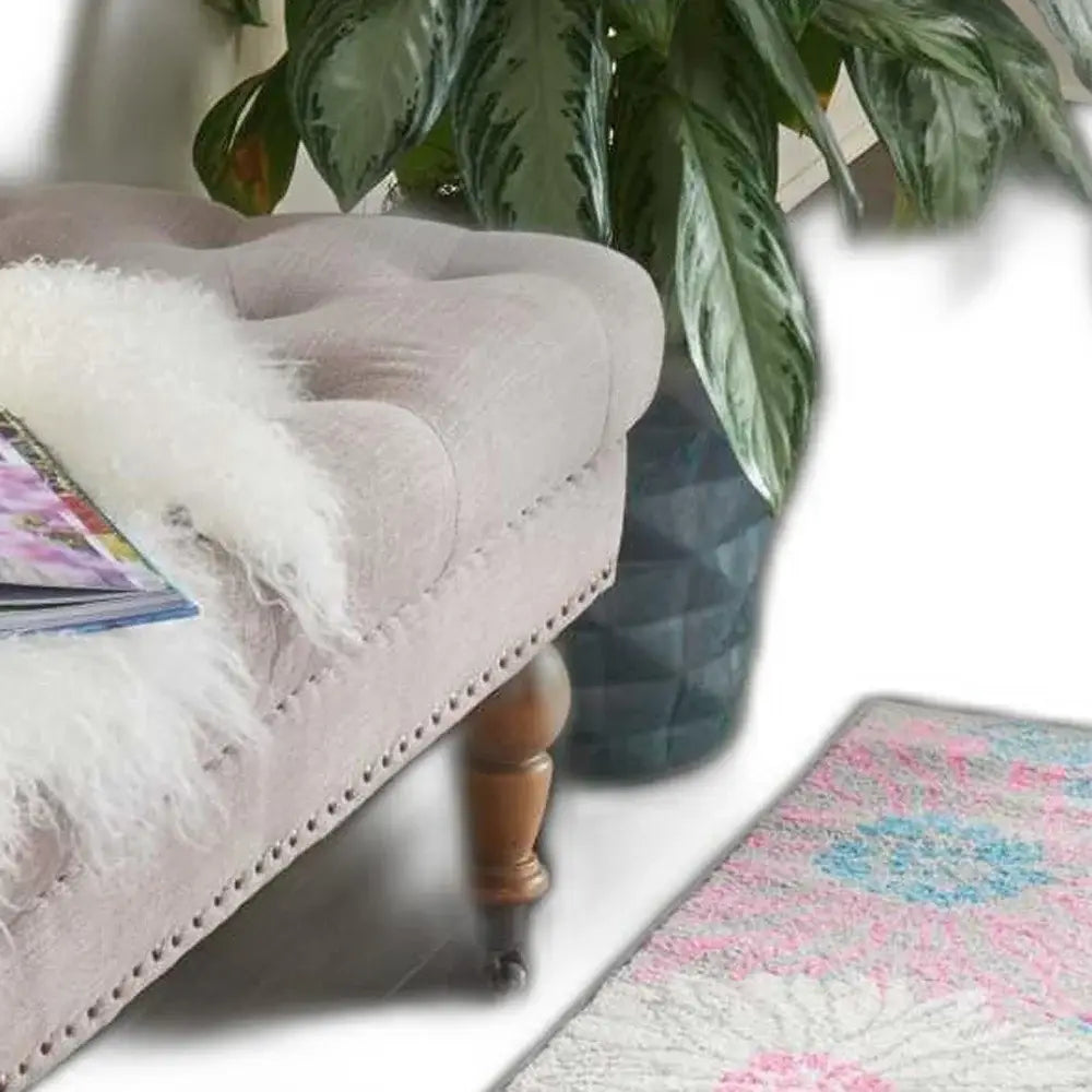 8' Gray Floral Dhurrie Runner Rug - Homeroots - Flyclothing LLC