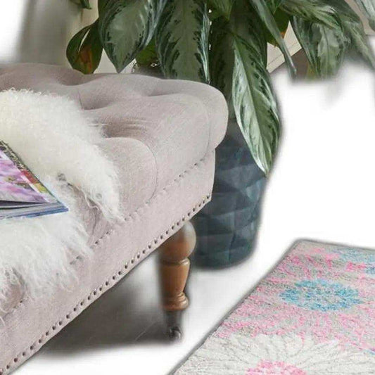 8' Gray Floral Dhurrie Runner Rug - Homeroots - Flyclothing LLC