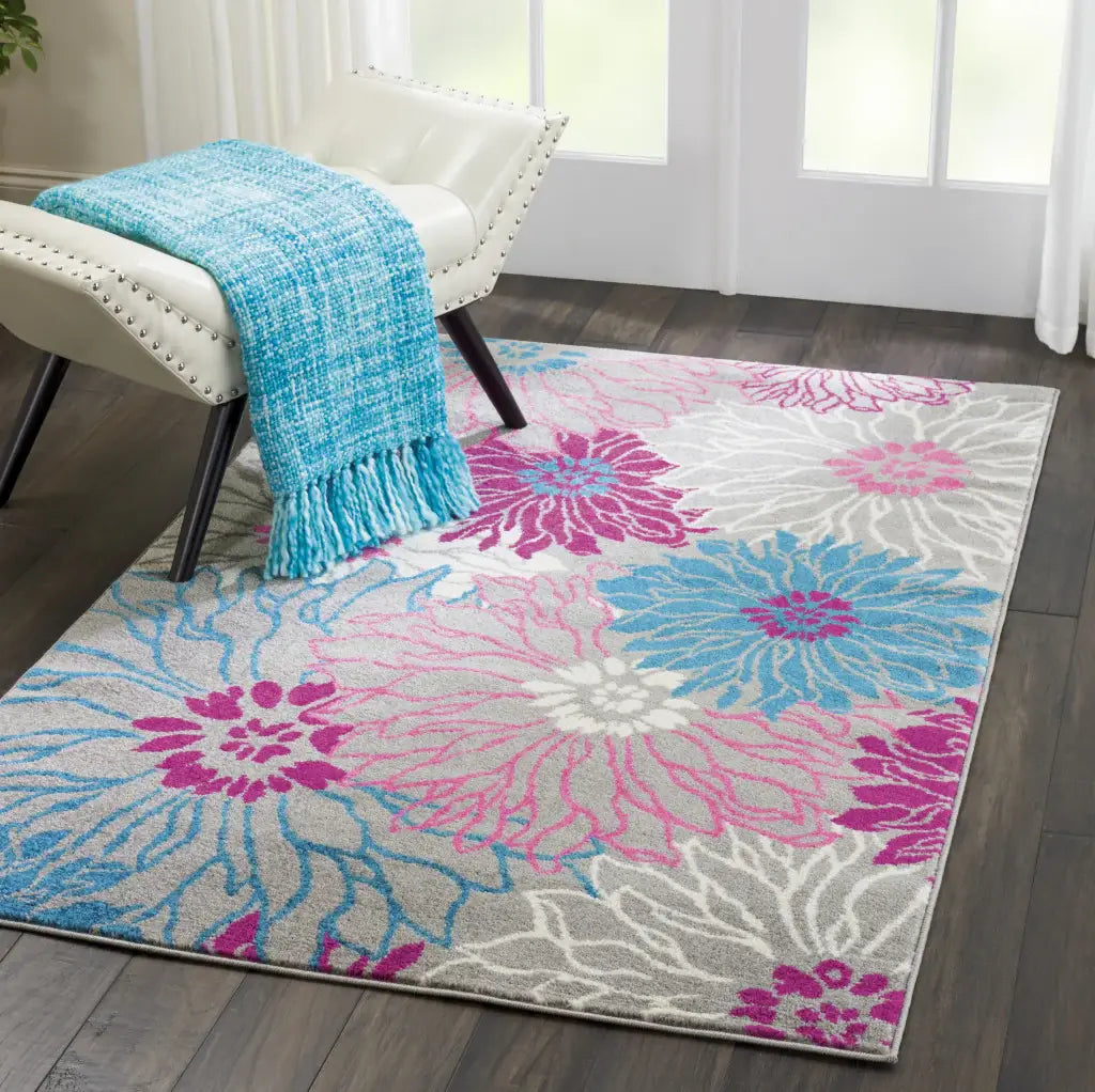 4' X 6' Gray Floral Dhurrie Area Rug - Homeroots - Flyclothing LLC