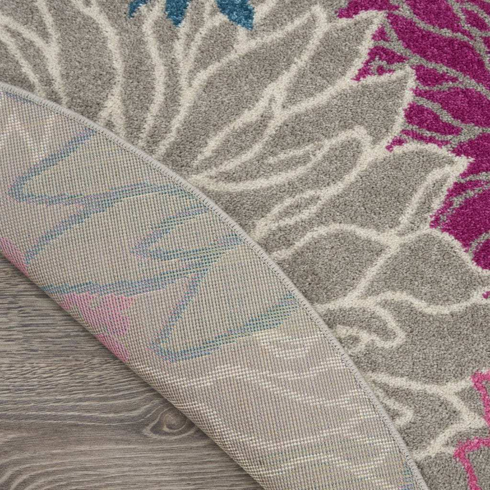 4' Gray Round Floral Dhurrie Area Rug - Homeroots - Flyclothing LLC