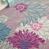 4' Gray Round Floral Dhurrie Area Rug - Homeroots - Flyclothing LLC