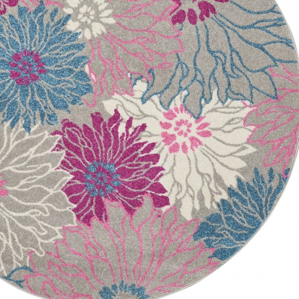 4' Gray Round Floral Dhurrie Area Rug - Homeroots