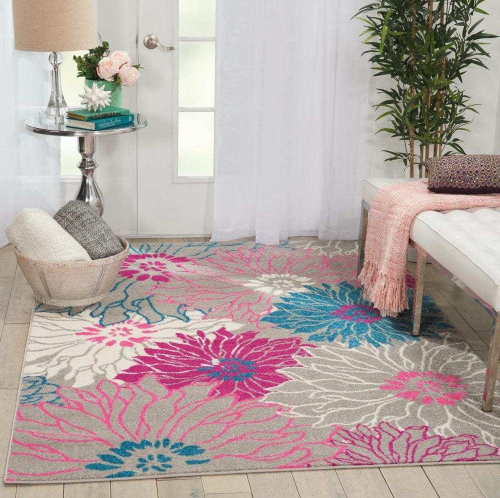 5' X 7' Gray Floral Dhurrie Area Rug - Homeroots - Flyclothing LLC